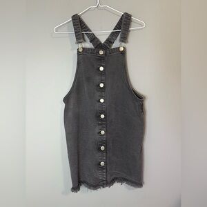 6ixty8ight size M black mini overall dress with button up front and frayed hem